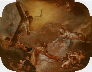 Saint Augustine och Jungfrun som tillber den korsfäste Kristus